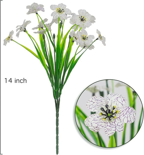 12Pcs UV Resistant Artificial Flowers Artificial Violet Outdoor Decor Realistic Faux Plants Silk Flowers No Fade for Patio Hanging Baskets Garden Pots Farmhouse Yard (White)