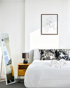 Minimalist Couple Art Wall Art Print Couple Kiss Abstract Line Drawing, Gallery Quality 16"x20" Walnut Framed, Abstract Love Aesthetic Decor Bedroom Living Room