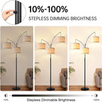 Dimmable Floor Lamp, 3 Lights Black Arc Floor Lamps for Living Room, Modern Tall Standing Tree Lamp with Linen Shade & Heavy Base, Large Floor Lamp for Bedroom Office, 3x1000 LM LED Bulbs Included