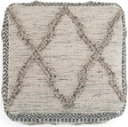 SIMPLIHOME Sweeney Square Pouf - 18 inch Wide Upholstered Wool and Cotton Handloom Woven Ottoman in Grey and Natural, Boho-Style Footstool, Extra Seating or Accent Piece for Living Room, Assembled