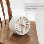 AonT Design Modern Desk Clock (Korean Lattice Pattern) Silent Analog Minimalist – Made in Korea Decorative Shelf Clock for Table and Living Room Decor (White)