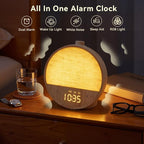 Vivilumens Wood Grain Sunrise Alarm Clock, Gentle Wake-Up Light Sound Machine, Dual Alarms for Heavy Sleepers, Natural Sounds, RGB Mood Light, Dimmable Bedside Night Lamp, Ideal for Bedroom & Gifts