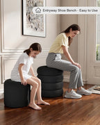 Round Set of 2 Sherpa Storage Ottoman Stool Boucle Vanity Stool Footstool with Removeable lid Load up to 440 lbs for Livingroom Bedroom Black UASND68B