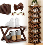 The 9-Tier No-Assembly Bamboo Rack, 2026 Upgraded Foldable 9 Tier Bamboo Corner Shoe Rack, Space-Saving Organizer for Shoes, No Assembly Narrow Shoe Shelf for Entryway Closet Dorm (Brown, 2 Layers)
