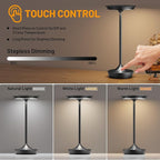 LED Cordless Table Lamps Rechargeable - Outdoor 6000mAh Battery Operated Portable Table Lights 3 Color Stepless Dimming Lamp with Memory Function for Patio Restaurant Dining 2 Pack Black