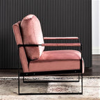 Container Furniture Classic Mid Century Modern Accent Chair with Durable Square Metal Frame, Armchair for Living Room, Bedroom, Home Office in Plush Velvet Upholstery, Rose