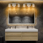 SineRise 3-Light Brushed Nickel Vanity Light with 3 Color Modes (3000K/4000K/6000K), Eye Protection LED Bathroom Light Fixture, Dimmable Modern Wall Light Over Mirror with Clear Glass Shade