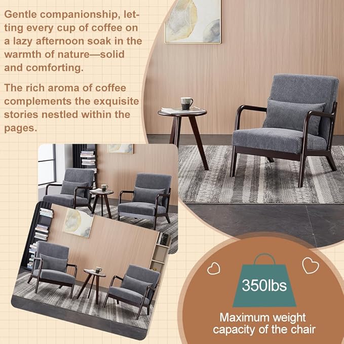 KEIKI Mid-Century Modern Upholstered Accent Chair with Accent Table, Seating Set for Home