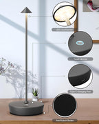 Cordless Table Lamps Rechargeable, 6000mAh Battery Operated LED Desk Lamp Outdoor Waterproof Portable Touch Dimmable Table Light for Patio Restaurant Dining Home Grey