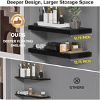 Floating Shelf, Set of 1 Wall Shelf, 24 in W x 12.75 in D x 2 in H Wooden Floating Wall Shelf with Invisible Brackets for Living Room/Bedroom/Bathroom/Kitchen Storage and Decor, Black