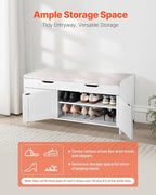 VEVOR Shoe Storage Bench with Padded Cushion & 3 Barn Doors, Entryway Bench with Hidden Storage, 41.3 x 13.8 x 19.8 Inches, for Entryway, Hallway, Living Room, Bedroom
