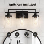 Emliviar 20.8 Inch Modern Bathroom Light Fixture in Black Finish, 3-Light Vanity Lighting Fixture with Clear Glass Shade, E26 Base, YCE238B-3W BK