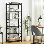 HOMBAZAAR 6 Tier Bookshelf,70 inch Tall Industrial Bookcase with Metal Frame and Open Shelves,Rustic Heavy Duty 6 Shelf Bookcase, Office Book Shelves for Living Room and Bedroom,Black