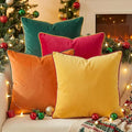 Mecatny Set of 4 Velvet Throw Pillow Covers 18x18, Soft Colorful Accent Decorative Couch Pillow Covers for Sofa Bedroom Living Room, Green/Red