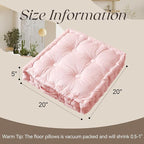 Square Floor Pillows, Large Floor Cushion for Adults Kids, Meditation Floor Pillow Seating Cushion with Shredded Memory Foam and Silk Wadding, 20"x20"x5" Blush 2 Count