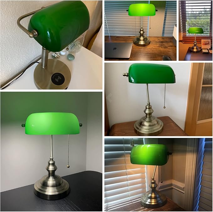 FIRVRE Lamp Shades for Table Lamps, Banker Glass Lamp Shade Replacement, Desk Lamp Green Glass Cover("8.85 IN " L "5.11 IN" W "2.95 IN" H)