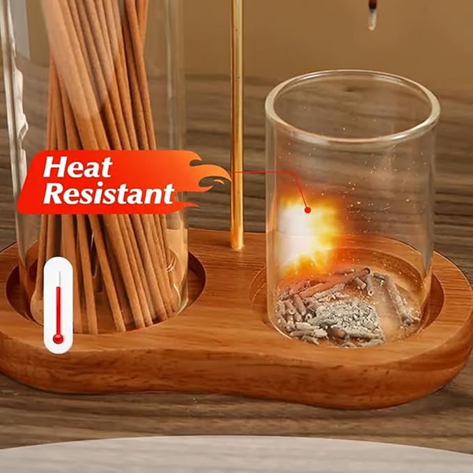 2 in 1 Incense & Candle Holder, 2 in 1 Incense Holder for Sticks with Glass Ash Catcher, Solid Wood Multifunctional Incense Burner, Home Incense Holder, Incense Stick Base (color1)