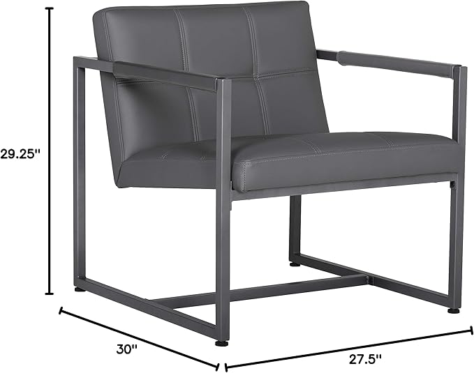 Studio Designs Home Modern Accent Chair Camber Mid-Century, Pewter Grey Metal Frame & Smoke Bonded Leather