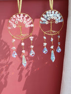CrystalTears Aquamarine Crystal Tree Life Hanging Ornament for Wall Window Home Room Decor, Feng Shui Healing Crystals Gemstone Glass Suncatcher Car Ornament, Crystal Gifts for Women Christmas