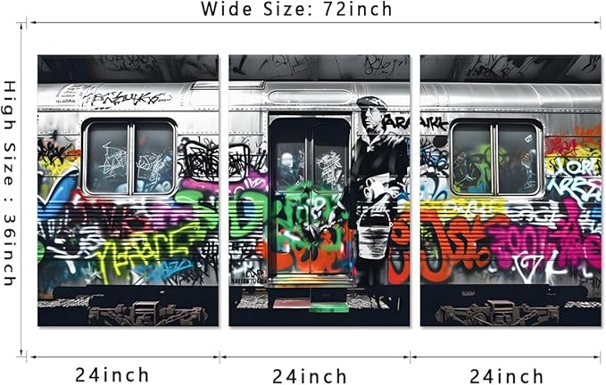 Novatique Banksy Canvas Wall Art Classic Street Wall Art Abstract Graffiti Pop Picture Art Decor Print Colorful Graffiti Poster Home Decor for Living Room Bedroom, 24”x 36”x 3Pcs