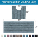 H.VERSAILTEX Bathroom Rugs Bath Rug Set 2 Piece Bathroom Contour Rug Toilet Mat Sets Non Slip Contour Bath Rug Ultra Thick Water Absorbent Striped Bath Mats(47" x 17" Plus 20" x 20" U, Stone Blue)
