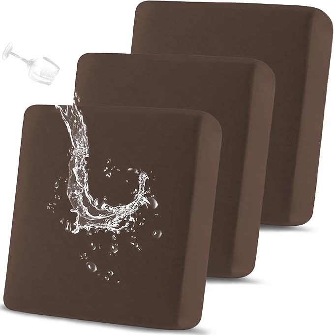 100% Waterproof Couch Cushion Covers, Replacement Sofa Cushion Covers, Stretch Individual Sofa Seat Cushion Slipcovers Furniture Protector for Kids Pets (3-Piece Sofa Cushion Cover, Chocolate)