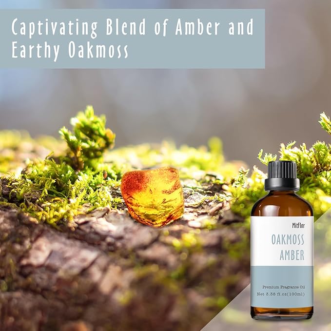 Oakmoss Amber Fragrance Oil (3.38 OZ/100ML),MitFlor Single Scented Essential Oil, Premium Fragrance Oil for Soap & Candle Making, Large Size Diffuser Oils Scent, Natural Oil for Home Fragrance & DIY