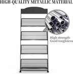 Floor-Standing Magazine Rack 4-Layer with Wheels, Semi-arched top Brochure Display Stand, High-hardness metal for Exhibitions, Office, and Any Organization Requiring Information Display (Arc-Black)