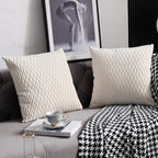 Ivory White Couch Pillow Covers: 2 Pack 18x18 Inch Original Striped Velvet Square Throw Pillow Cases for Farmhouse Home Decor