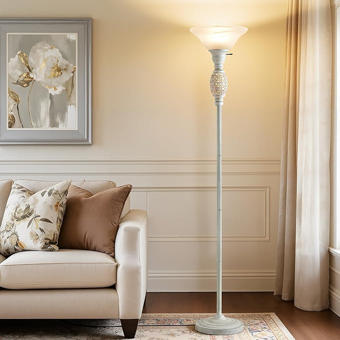 Luvkczc 70" Torchiere Floor Lamp with NightLight - Floor Lamps for Living Room, Bedroom, Office - Vintage Floor lamp with Rotary Switch & Etched Glass Shade, Home Decor, Bulb Included