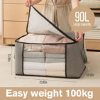 Large Storage Bags,Clothes Storage Bins Foldable Closet Organizers Storage Containers with Durable Handles Thick Fabric for Blanket Comforter Clothing Bedding grey, 90L(4Pick)