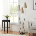 Artistic Vintage Floor Lamp, 3-Light Standing Lamps with Sculptural Curved Iron Base & Octagonal Linen Shades, Statement Lighting for Living Room, Bedroom, Studio
