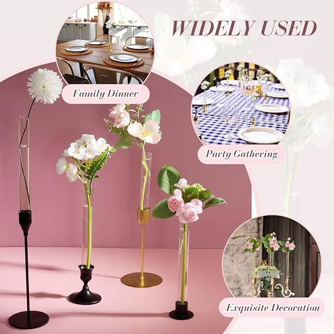 6 Pack 3.9" Glass Bud Vase Taper Candle Holder's Bud Vase for Flower Candlestick Sizes from 22mm to 27mm Adjustable Designed Specially for Taper Candle Holder for Tablescapes, Wedding Decor