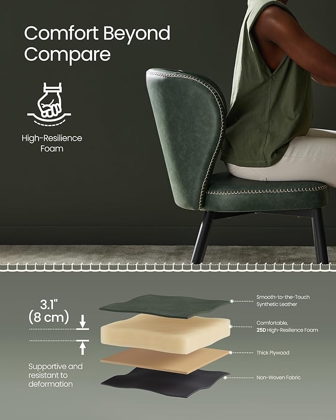 VASAGLE EKHO Collection - Dining Chairs Set of 6, Upholstered Kitchen Chairs, Comfortable Seat, Synthetic Leather with Stitching, Mid-Century Modern, Easy Assembly, Living Room Lounge, Forest Green