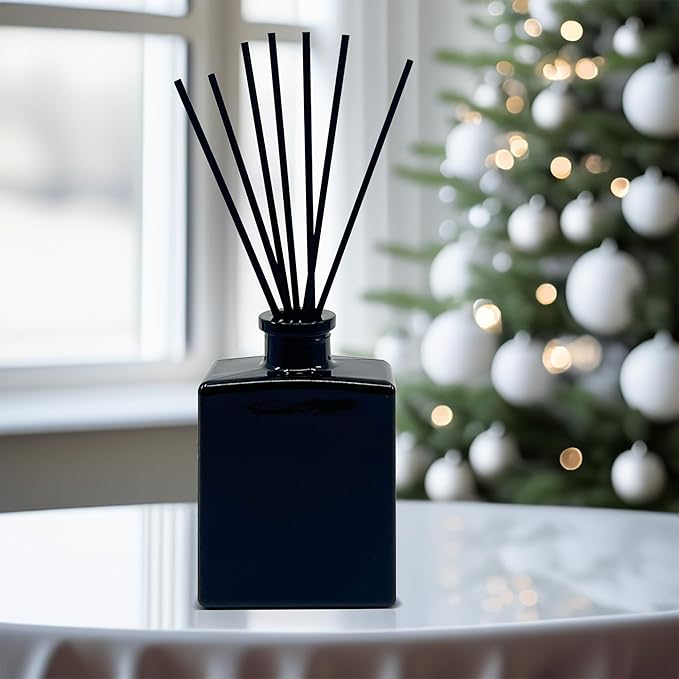 Urban Naturals Crisp Alpine Air Reed Diffuser Set with Eucalyptus, Citrus, Vanilla, Pine & Balsam Notes – 5 Ounce Sleek Black Rectangular Refillable Glass Bottle – Made in The USA