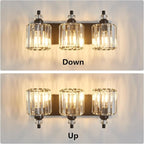 3-Light Black Bathroom Light Fixtures Over Mirror Modern Vanity Lights Crystal Wall Sconce Vintage Bathroom Lighting with Crystal Shade E26 Base for Bedroom, Living Room, Hallway