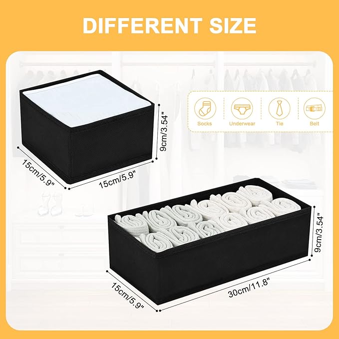 DIMJ Drawer Organizers, Set of 12 Clothes Drawer Organizer, Foldable Closet Drawer Organizer, Dresser Drawer Organizers Dividers for Baby Clothes, Socks, Belt, Tie (Black)