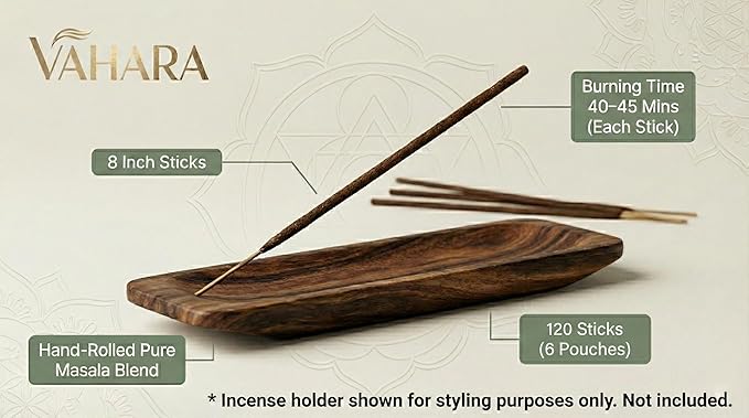 Premium Vahara Masala Incense Sticks – Whispers of Romance (6 Packs) | Handrolled Incense for Romantic Mood, Home Fragrance & Meditation
