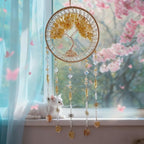 Crystal Tree of Life Dream Catchers with Stone Pendant Yellow Dream Catcher Wall Decor Handmade Dreamcatcher Wall Hanging Ornament for Bedroom Living Room Home Decor
