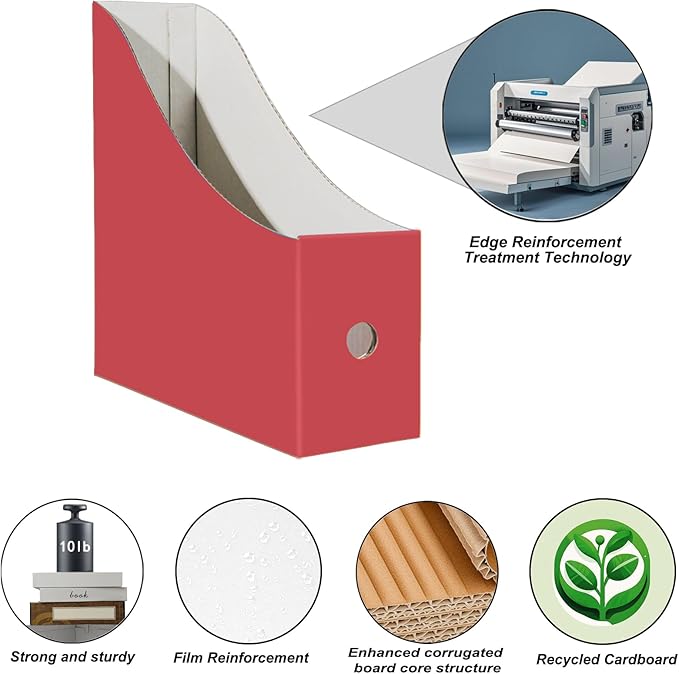 Limitliho Cardboard Magazine Holder for Desk, Book Bins for Classroom Library,Office,Home, 10.6" H x 10.2" L x 3.5" W in file holder (Fresh color, 6 Pack)