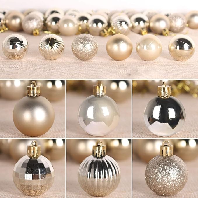 Champagne Gold 1.6" Small Christmas Balls Christmas Tree Decoration Ornaments Shatterproof Hanging Balls for Birthday Halloween Holiday Wedding Decorations Set of 36pcs