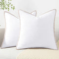 decorUhome Spring Chenille Soft Cozy Throw Pillow Covers 16x16 Set of 2, Modern Farmhouse Boho Velvet Decorative Pillow Cases with Stitched Edge for Couch Sofa Bed Home Decor, White