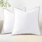 decorUhome Spring Chenille Soft Cozy Throw Pillow Covers 16x16 Set of 2, Modern Farmhouse Boho Velvet Decorative Pillow Cases with Stitched Edge for Couch Sofa Bed Home Decor, White
