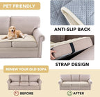 H.VERSAILTEX Couch Cover Chenille Pet Fuzzy Sofa Covers for 3 Cushion Couch Anti Slip Washable Sofa Slipcovers with Strap Soft Couch Protector Cover for Dogs Cats Kids(27.6" x 82", Ivory)