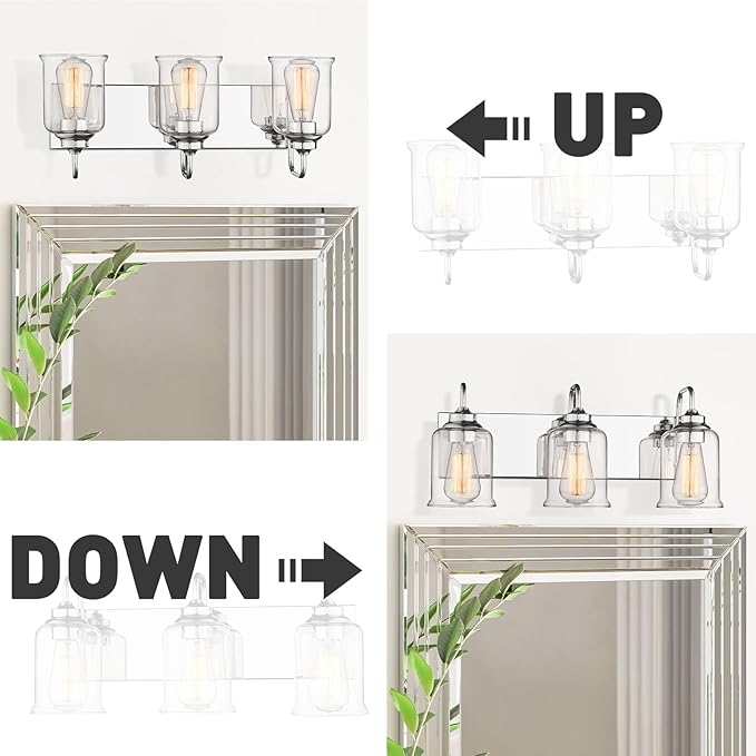 zeyu 3-Light Modern Vanity Lights for Bathroom, 20.5" Industrial Bathroom Lights Over Mirror with Clear Glass Shade, Chrome Finish, ZSL72B-3W CH