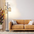 Boho Floor Lamp for Living Room Bedroom-3 Light Dimmable Floor Lamp with Three Led Bulb, Rustic Tall Lamp Black Standing Lamp Tree Floor Lamps for Living Room Bedroom,Office,Corner