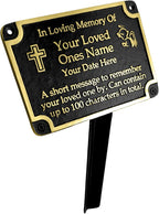 The Metal Foundry Personalised Memorial Cross Metal Plaque For Memory Of A Loved One, Mother, Father Or Grandparents. With Stake As Garden Stones Statue Gift Alternative Idea Handmade In Brass