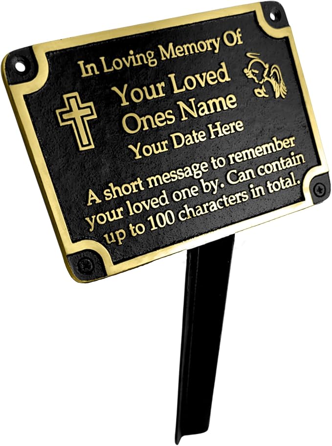 The Metal Foundry Personalised Memorial Cross Metal Plaque For Memory Of A Loved One, Mother, Father Or Grandparents. With Stake As Garden Stones Statue Gift Alternative Idea Handmade In Brass