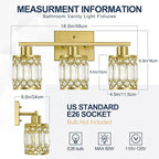 Crystal Modern Bathroom Light Fixtures, 3-Light Brushed Gold Bathroom Vanity Wall Light, Vanity Lights for Mirror, Restroom, Bedroom (E26 Socket, Bulbs Not Included)