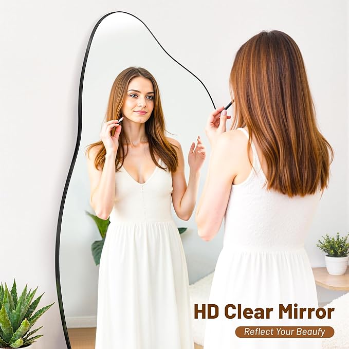 Antok Full Length Mirror, 76"x36" Floor Mirror with Stand, Standing Hanging Leaning Irregular Mirrors for Bedroom Living Room Entryway, Cloud Shaped, Black